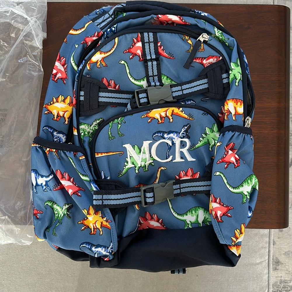 NEW * pottery barn large backpack with initials MCR. Never used.